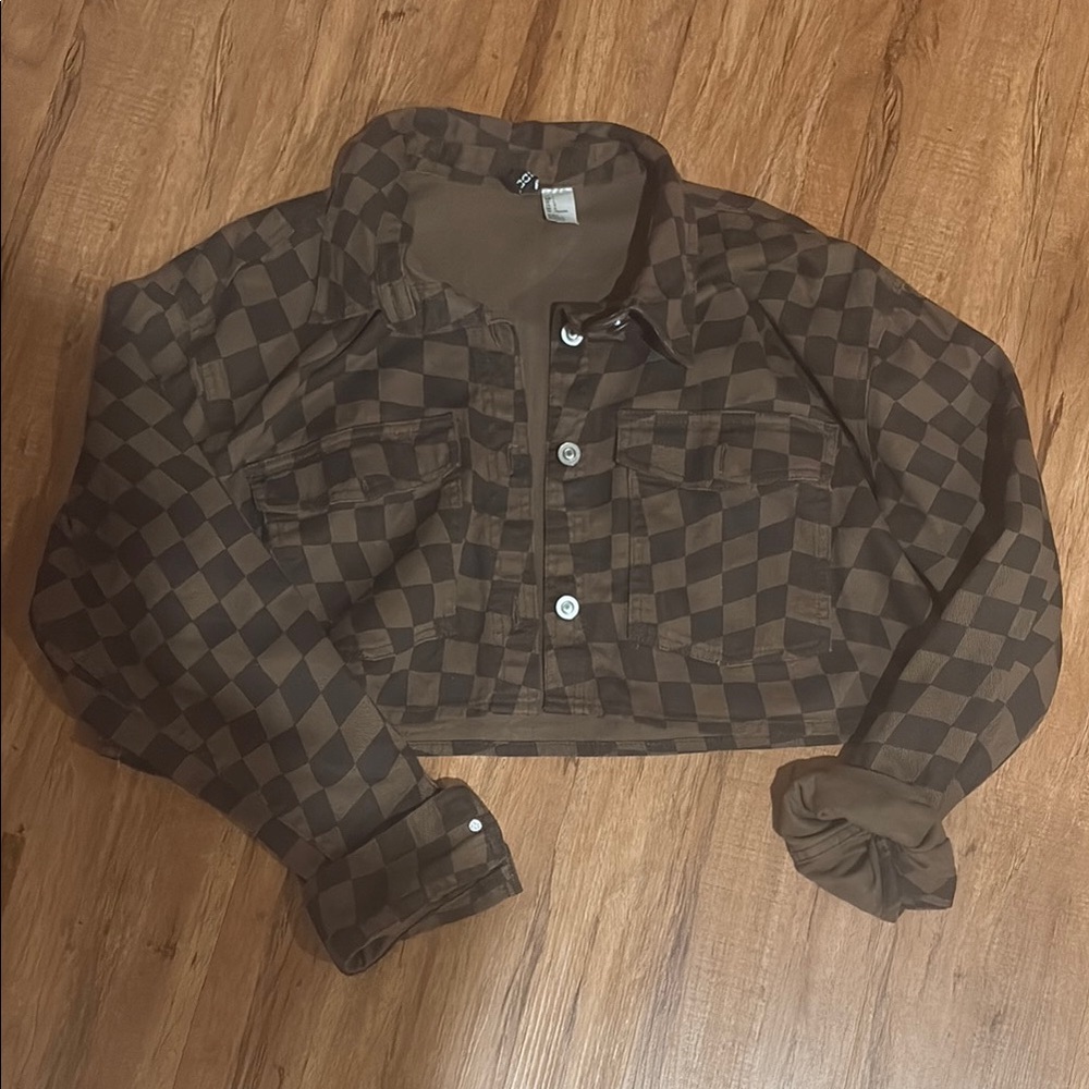 Divided (H&M) Brown Checkered Cropped Jacket